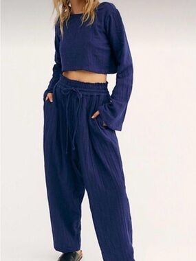 Free People Small Cuddle Up Beach Pants, Blue, Relaxed Boho